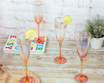 G Decor Set Of 4 Lustre Pearl Hammered Textured Champagne Flute Drinking Glasses