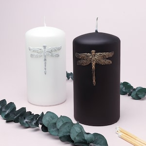 G Decor Dragonfly Nature White Or Black Elegant Pillar Candle image 1