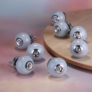 G Decor Set aus 8 Taubengraue Crackle Handgefertigte Keramik Türknöpfe