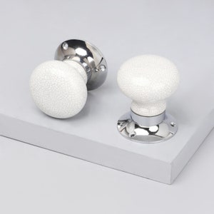 G Decor Crackle Glaze Handcrafted White Ceramic Mortice Door Handle Set – Turning Knobs with Chrome Base for Interior & Bedroom Doors