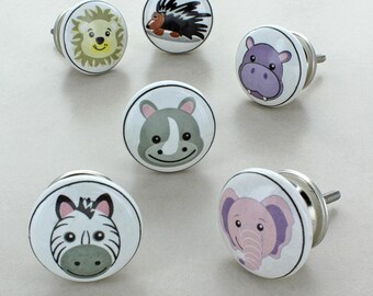 Pomelli per porte e cassetti in ceramica con motivo di animali dei cartoni animati G Decor per la cameretta dei bambini