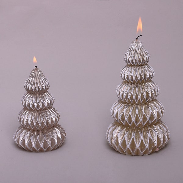 G Decor Christmas Tree Geometric Taupe Beige Glitter Festive Holiday 3D Candle