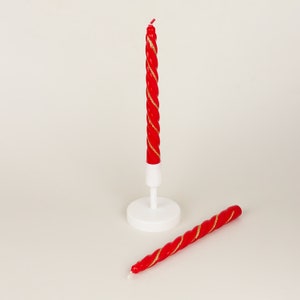 G Decor Set of 2 Handmade Maison Dorée Scarlet Red Spiral Glitter Stripe Dinner & Taper Candles