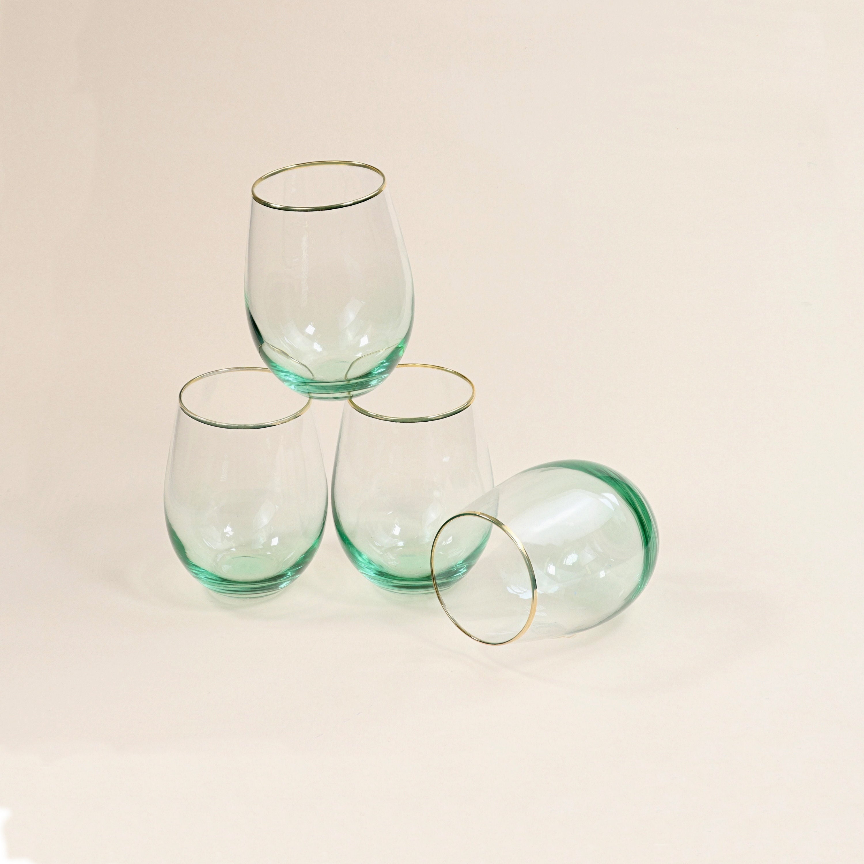 G Décor Set Of Four Lazaro Green Ombre Design avec Verres à Boire Gold Rim Tumbler