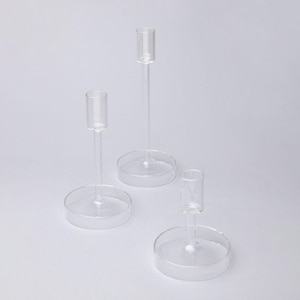 G Decor Set of 3 Halo Handblown Glass Candle Holders, Clear Glass Stands for Dinner And Taper Candles