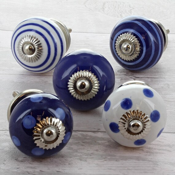 Polka Hearts on Ceramic Door Knobs Cupboard Drawer Door Handles by G Decor
