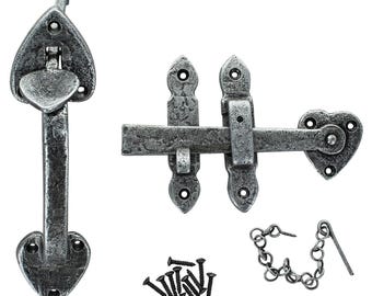 Gothic Heavy Thumb Door Latch in Pewter, Hand Forged Solid Metal, Blacksmith Gate Hardware