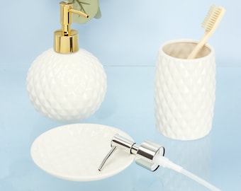 G Decor Designer 3-Piece 2 Metal Pumps included White Ceramic Bath Accessory Set