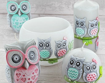 G Decor Limited Edition Grey Owl Figure Couple Candles