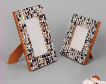 G Decor Mediterranean Handmade Silver & Blue Mosaic Photo Frame Coastal Picture Display