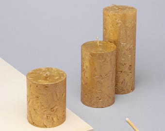 G Decor Adelle Aurelia Gold Signature Waxwork Pillar Candle in Warm Gold