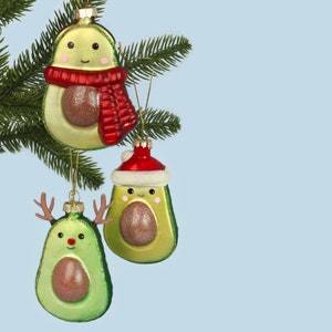 G Decor Glass Avocado Hand-Blown & Hand-Painted Christmas Tree Decoration Ornament, Bauble Collection
