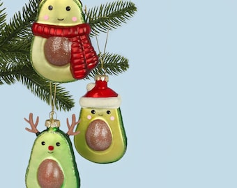G Decor Glass Avocado Hand-Blown & Hand-Painted Christmas Tree Decoration Ornament, Bauble Collection