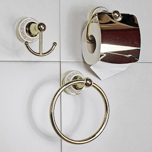 G Decor 3 Piece Ceramic And Gold Brass Bathroom Set