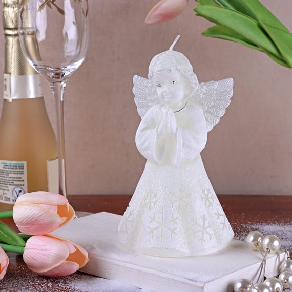 G Decor Weiße Engel Kunst Kerze Handgefertigt mit Schneeflocke Kleid Dekorative Wachsfigur Symbol der Segen & guten Wünsche