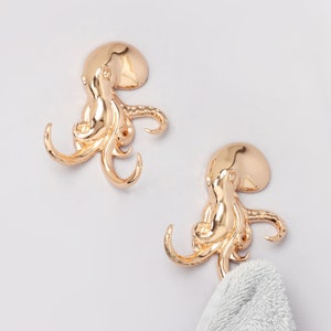 G Decor Set of 2 Octopus Gold Wall Hooks Sculpted Sea Life Design for Coats, Towels & Accessories