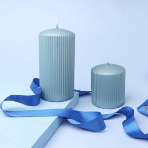 G Decor Vellure Ice Blue Ribbed Pillar Candle Home Decor Elegant Statement