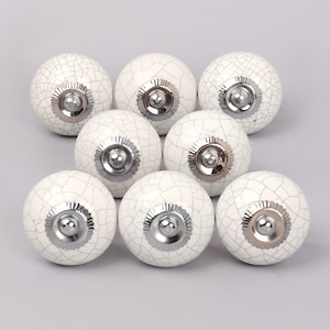 G Decor Set of 8 White Crackle 42 Mm Diameter Ceramic Knob Limited Edition 4506-WE-Lge
