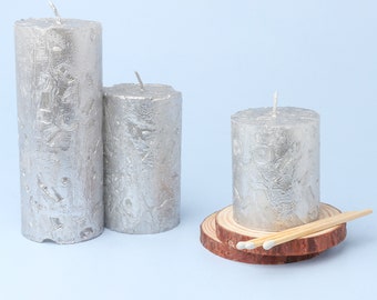 G Decor Adeline Silver Metallic Textured Pillar Candle