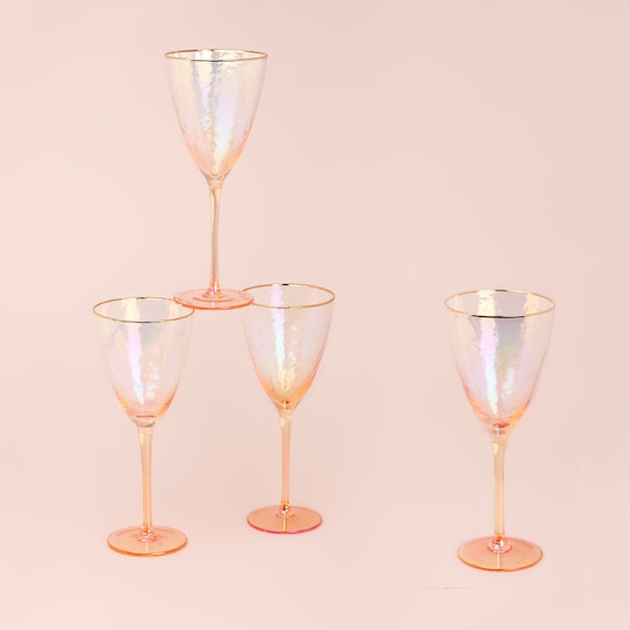 Global Views S/4 Hammered Champagne Glasses - Clear W/Gold Rim