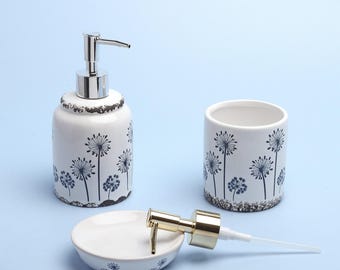 G Decor White and Blue Ceramic Bath Accessory Set