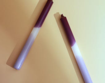 Zestaw 2 świec stołowych i stożkowych GlowTone Lavender Dusk z wykończeniem ombre i wykończeniem ręcznym