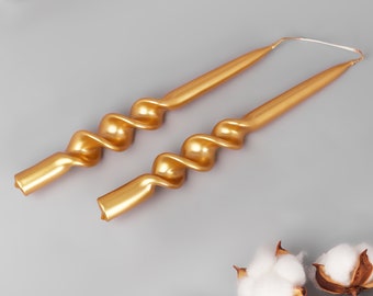 G Decor Set of 2 Gold 9-inch Spiral Twisted Hand Dipped Taper Candlesticks Church Dinner Candles