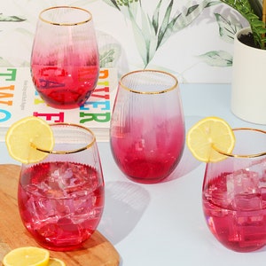 G Decor Set Of 4 Monroe Ribbed Ombre Pink Tumbler Drinking Glasses