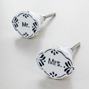 G Decor Mrs & Mr Boutons de porte en céramique Boutons de placard