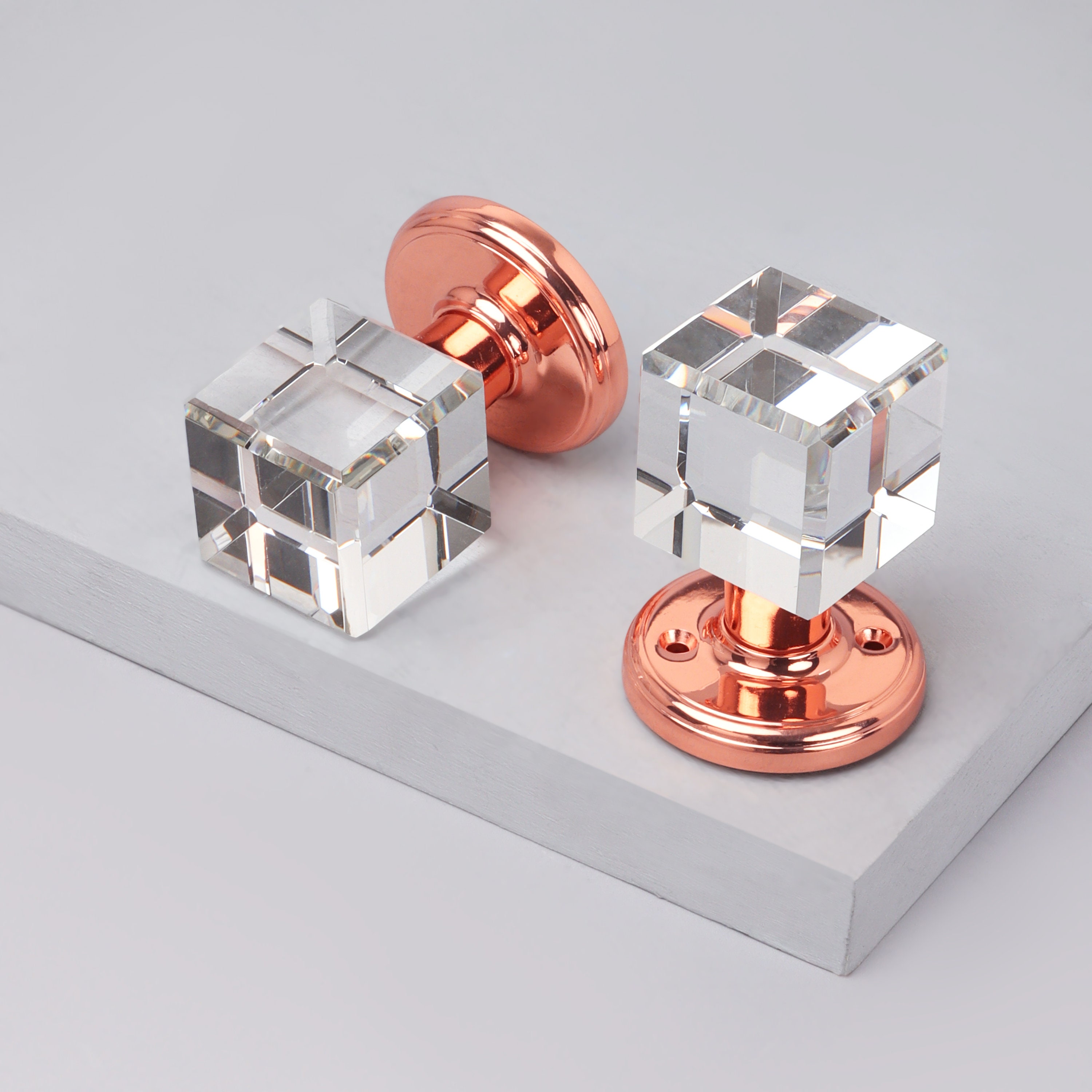 G Decor Rose Gold Copper Square Crystal Faceted Clear Glass