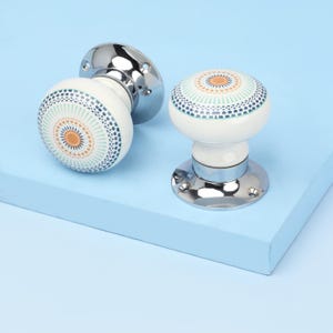 G Decor Set of Positive Energy Radiance Handcrafted Internal Mortice Turning Door Handles – Ceramic Knobs with Chrome Base
