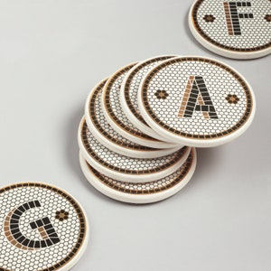 G Decor Pub Black and gold Tile Monogram Alphabet initial Coasters
