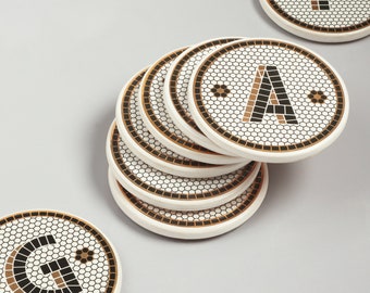 G Decor Pub Black and gold Tile Monogram Alphabet initial Coasters