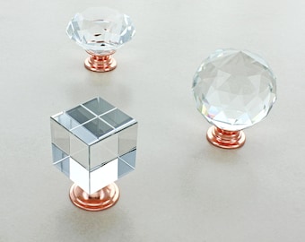 G Decor Rose Gold Copper Crystal Glass Kitchen Cupboard Knobs