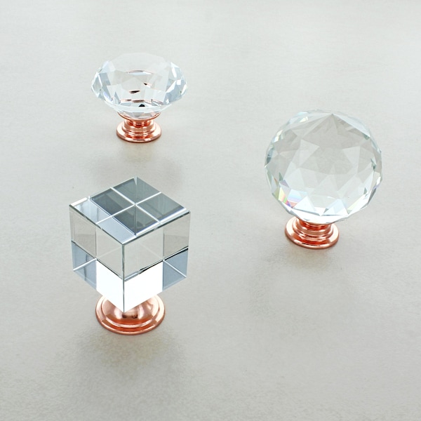 G Decor Rose Gold Copper Crystal Glass Kitchen Cupboard Knobs