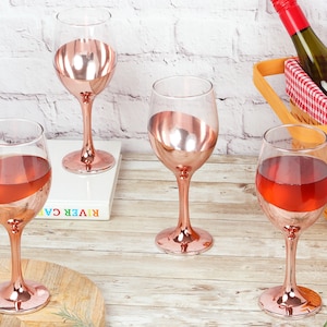 Modern 20 oz Copper-Toned Stemmed Wine Glasses, Set of 4