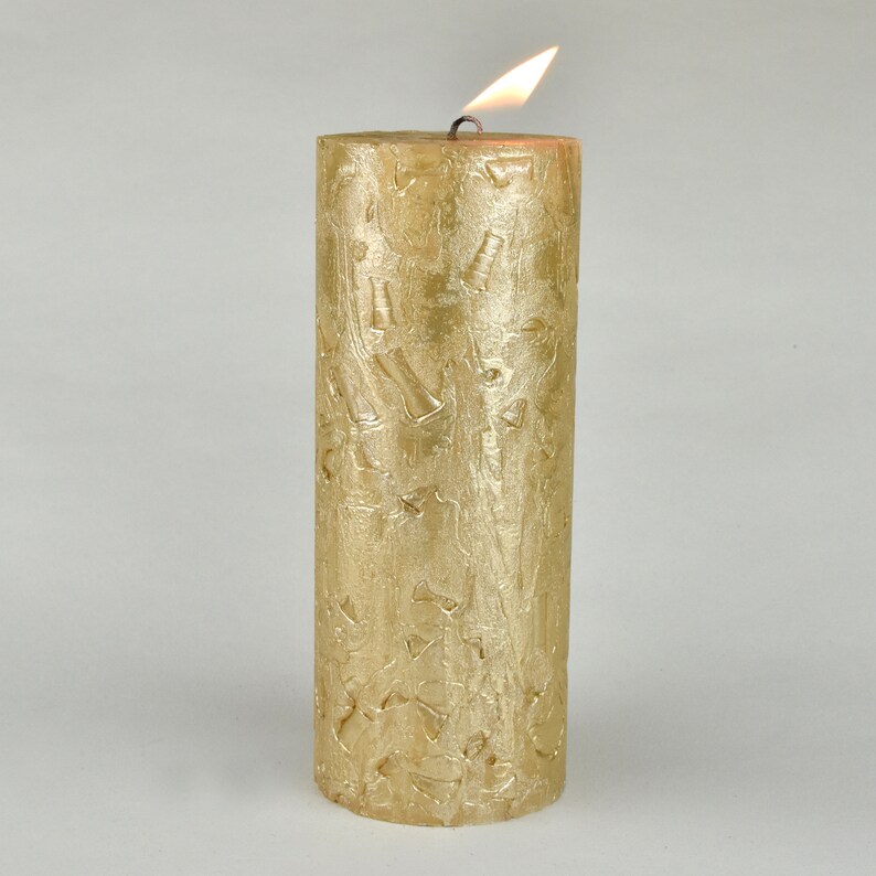 G Decor Adeline Gold Metallic Textured Pillar Candle Etsy