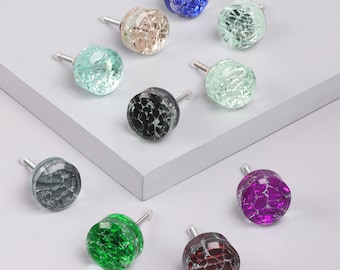 Glass Drawer Knobs, Cascadia Aurora Crystal Crackle Mirror Cabinet Knobs, Cupboard Door Knobs, Dresser Knobs - G Decor
