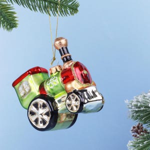 G Decor Festive Train Glass Christmas Tree Bauble
