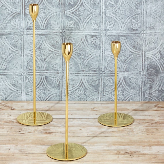 Set Of Three Aldwin Gold Brass Metal Classic Dinner Candlesticks Taper – G  Decor