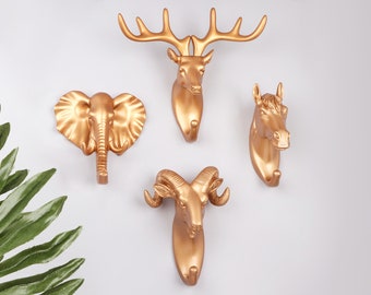 G Decor Ornamental Animal Heads Wildlife Bronze Gold Solid Resin Wall Organizer Coat Hook
