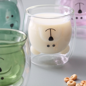 G Decor Adorable Teddy Bear Double-Walled Glass Cute & Insulated Drinkware