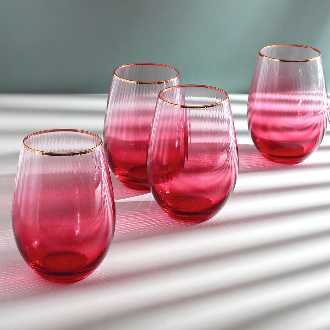 G Decor Set of 4 Monroe Ribbed Ombre Pink Tumbler Drinking Glasses - Etsy