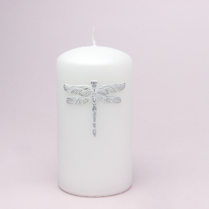 G Decor Dragonfly Nature White Or Black Elegant Pillar Candle image 6