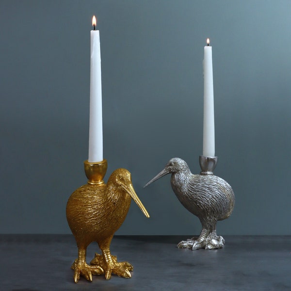 G Decor Brass Kiwi Bird-Shaped Gold and Silver Dinner Candle Holders