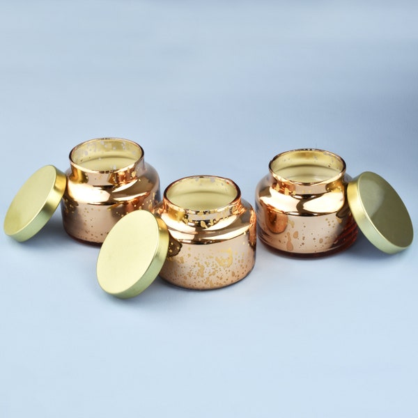 G Decor Set of 3 Scented Vela Mercury Rose Gold Jasmine Soy, Perfect for Meditation, Small Jar candles