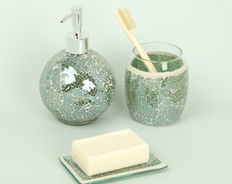 G Decor Set Of 3 Pieces Corfu Mosaic Emerald Bathroom Set