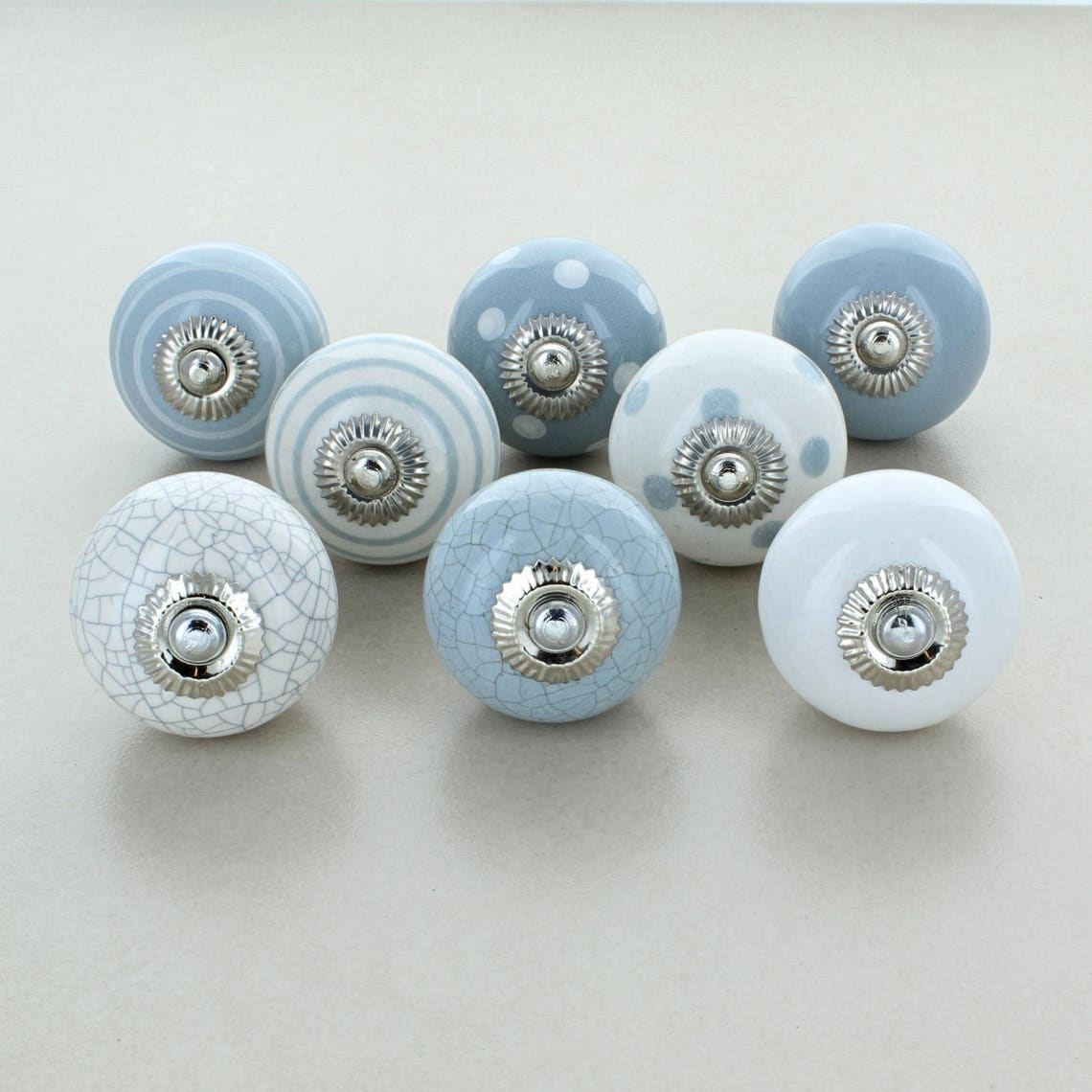Set of 8 Grey & White Ceramic Door Knobs by G Decor Etsy