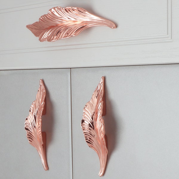 G Decor Small Rose Gold Leaves Door Pull Draw Handle