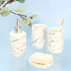 G Decor 4 Piece Naples Marble Effect Bathroom Set Soap Dispenser Set